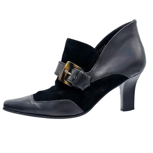 Salvatore Ferragamo Black Suede Square Toe Buckle Booties | Italy Vintage Shoes - Picture 1 of 16
